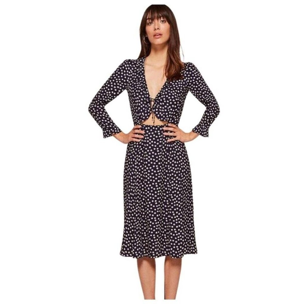 Reformation navy floral keyhole dress, size 2